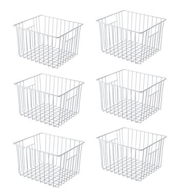 Imagem de lonpute Organizador de cesta de freezer, divisor de armazenamento de arame de metal para geladeira, recipientes domésticos com alças para cozinha, despensa, armário, armários - branco pérola (6, 28 x