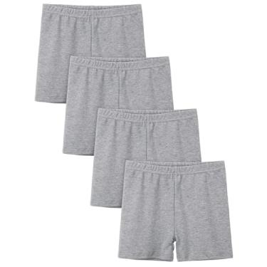 Imagem de FEOEOR Pacote com 4 shorts de bicicleta de algodão para meninas, shorts de motociclista para meninas, shorts de dança, multicoloridos, shorts infantis, Cinza, 10-12 Anos