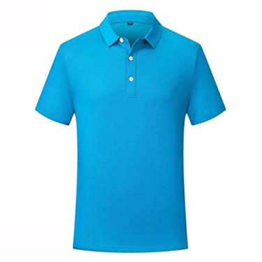 Imagem de Polos masculinos cor sólida clássico ajuste tênis camiseta leve umidade wicking seco regular ajuste estiramento colarinho verão moda(Color:Blue,Size:S)