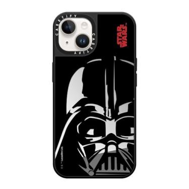 Imagem de CASETiFY Capa espelhada para iPhone 14 [Star Wars Co-Lab / Proteção contra quedas de 1,5 m/Magsafe] - Capacete Darth Vader - Prata em Preto