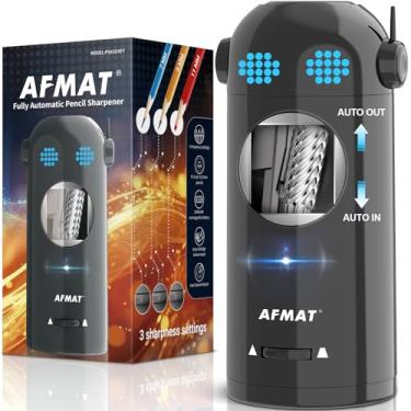 Imagem de AFMAT Apontador de lápis elétrico PSX5ET, apontador de lápis robô para crianças, apontador elétrico totalmente automático para lápis de cor de 7 a 11,5 mm, entrada e saída automática, recarregável
