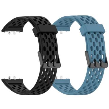 Imagem de Pacote com 2 pulseiras de relógio compatíveis com Samsung Galaxy Fit 3, pulseira de substituição de silicone macio para Galaxy Fit 3 (preto + azul)