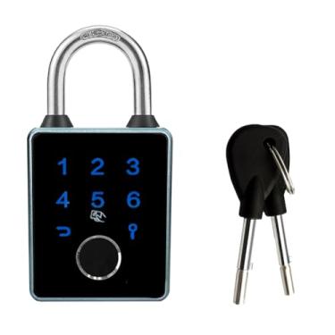Imagem de Cadeado combinado, bloqueio Bluetooth de impressão digital, aplicativo móvel, cadeado inteligente, resistente à água, recarregável por USB, adequado para academia, ao ar livre, armazém, esportes,