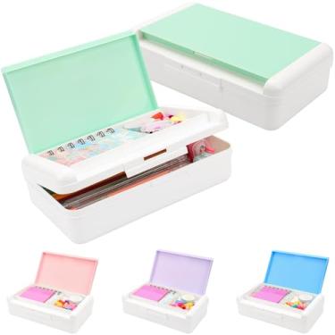 Imagem de Caixa organizadora de armazenamento de material de escritório, caixa de lápis de grande capacidade de camada dupla, caixa de giz de cera de plástico com tampa de encaixe, caixa de armazenamento
