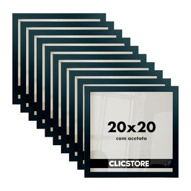 Imagem de Kit 10 Molduras Decoração Quadro 20x20 Madeira 4 cores Foto Imagem Pôster Horizontal Vertical fundo MDF com Acetato (Preto)