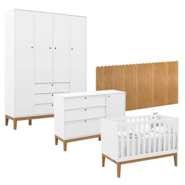 Imagem de Quarto de Bebê Unique 4 Portas com Cômoda Sapateira e Painel Farm Branco Soft Eco Wood - Matic