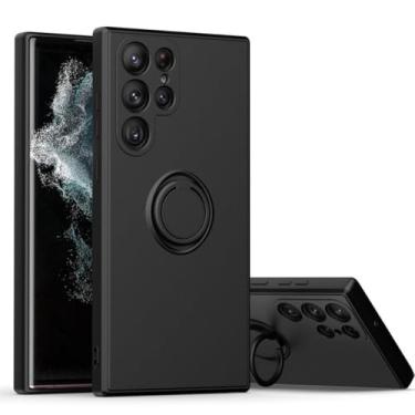 Imagem de Capa de silicone quadrada com anel de dedo 360 para Samsung Galaxy S23 S24 Ultra Plus S22 S21 S20 FE S10 Plus A32 A52 Capa de suporte de telefone, preta, para Galaxy S23 Ultra