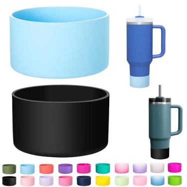 Imagem de LONPARRY - Pacote com 2 botas de silicone para copo Stanley Quencher Adventure de 1180 ml/890 ml, Stanley IceFlow de 890 ml/590 ml, ajuste perfeito, capa antiderrapante (preto + azul-celeste)