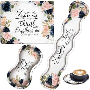 Imagem de Combo de mouse pad 4 em 1, mouse pad para jogos + suporte de pulso para teclado + descanso de pulso para mouse + porta-copos + conjunto de almofadas ergonômicas de mesa com borda costurada, Bíblia