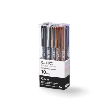 Imagem de Copic Conjunto multilinhas, conjunto completo de cores com 10 canetas – 0,1 mm, tinta pigmentada à base de água (resistente ao álcool e torna-se à prova d'água quando seca)