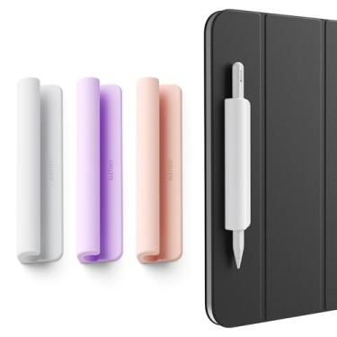 Imagem de ELETIUO Pacote com 3 capas de silicone para lápis, compatível com Apple Pencil (USB-C), Apple Pencil 1ª/2ª geração, adesivo forte anexado à capa do iPad para canetas Stylus, branco, rosa, roxo