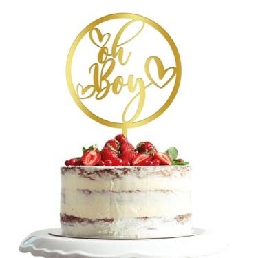 Imagem de Oh boy Baby Shower Cake Topper - Gold Acrylic Boys Gender Reveal, Baby Shower, Welcome Newborn, Boys 1st Birthday Party Supplies