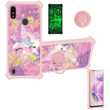 Imagem de Capa para Zte Blade A3 Prime compatível com Zte Blade A3y, Gabb Z2 capa de telefone [com protetor de tela de vidro temperado][PC rígido + silicone macio][glitter dourado + luminoso] JSF-DJS