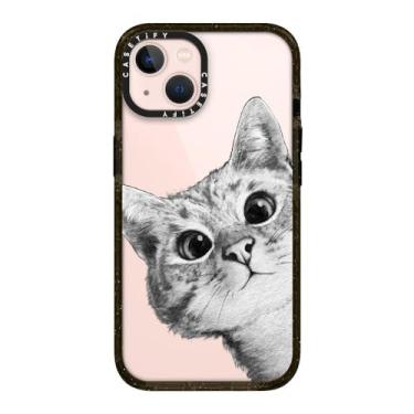 Imagem de CASETiFY Capa Impact para iPhone 13 [proteção contra quedas de 2 metros] - Gato Peekaboo em ouro rosa - preto transparente