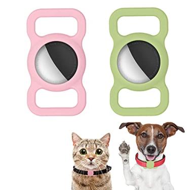 Imagem de Coleira de cachorro, 2 unidades, suporte para coleira de cachorro rastreador apple, capa protetora de silicone compatível com etiquetas, capa de suporte para animais de estimação