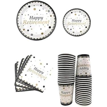Imagem de Serve 30 pratos de papel para festa Happy Retirement completos de 22,86 cm, pratos de papel para sobremesa de 17,78 cm, 30,48 g, 3 guardanapos, tema Happy Retirement Party