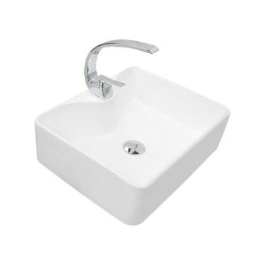 Imagem de Kit Cuba Pia Louça Cerâmica Banheiro C/Torn e Vál Cromada 26 - Smart N