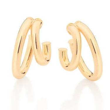 Imagem de Brincos banhado ouro 3x 24k 18k e 22k femininos meia argola grandes ro