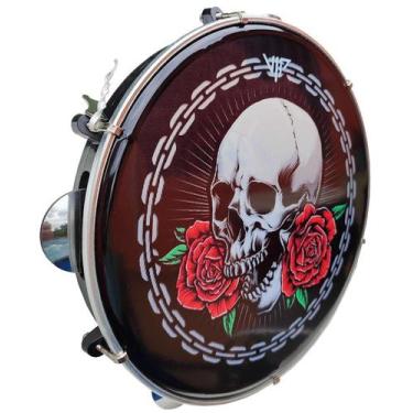 Imagem de Pandeiro 10 Polegadas Pele Leitosa Vip Caveira Corrente - VIP Percurss