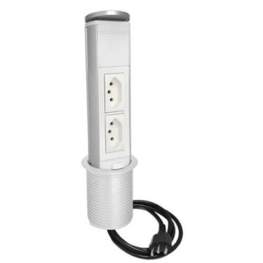 Imagem de Torre De Tomada Mini Totem Manual 2 Tomadas 10A - Branco - Dutotec