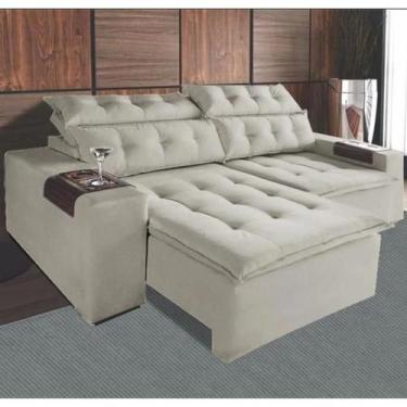 Imagem de Sofá 2,30 retrátil e reclinável 4 lugares carioca bege - bonequinha mó