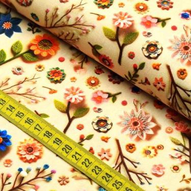 Imagem de Tecido Estampado Para Patchwork - Crochê Flowers : Floral Com Galhos (