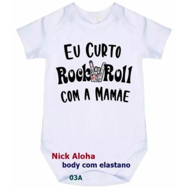 Imagem de body bebê eu curto rock roll com a mamãe cód 03A - nick aloha, Branco,
