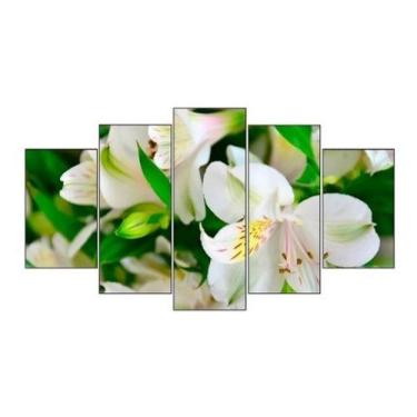 Imagem de Painel De Quadro Mosaico 5 Partes Para Sala Flores Brancas - Paradecor