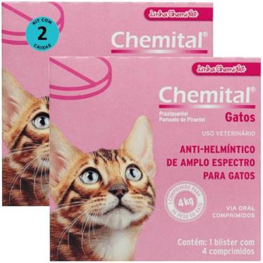Imagem de Chemital Com 4 Comprimidos Chemitec Vermífugo Para Gatos Kit Com 2 Cx
