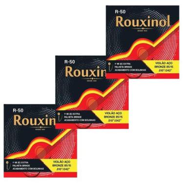 Imagem de Kit 3 Encordoamento Violão Aço Bronze 85/15 .010 R50 Rouxinol