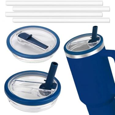 Imagem de Nailmee Tampa de canudo dobrável de 1,134 g para copo Stanley Quencher, à prova de derramamento e resistente a vazamentos, 2 peças de tampas adequadas para copo Stanley (azul escuro)
