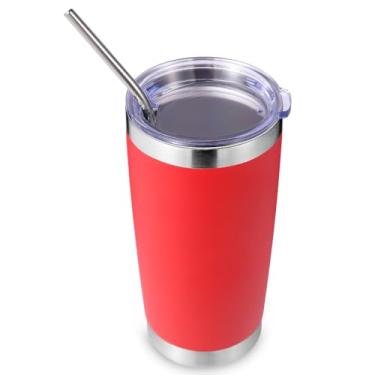 Imagem de Volhoply Copo de aço inoxidável de 590 ml com tampa e canudo, caneca de café gelada de viagem com isolamento de parede dupla para suporte de copo de carro, copos revestidos em pó para bebidas quentes