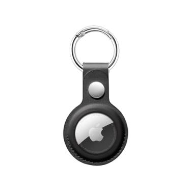 Imagem de QYQa Suporte para Airtag, capa Air Tag, chaveiro de couro PU para Apple Airtags com anel de metal para bagagem, chaves, animais de estimação, bolsa infantil (preto)