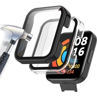 Imagem de Acadeny Pacote de 2 capas com protetor de tela de vidro temperado compatível com Xiaomi Redmi Watch2 Lite, dureza 9H, capa protetora completa de 360°, capa protetora ultrafina para PC, preta +