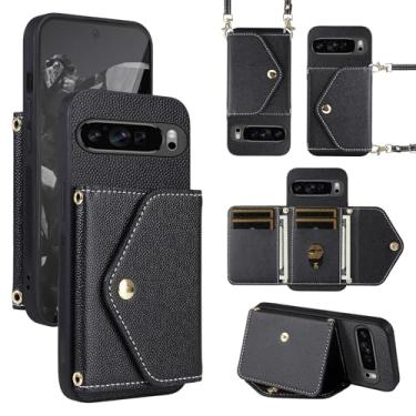 Imagem de Dibosom Capa carteira minimalista para Google Pixel 9/9 Pro 5G com alça de ombro, 6 compartimentos para cartões, bolsa flip fina e fina, suporte para cartão de crédito, acessórios para celular para