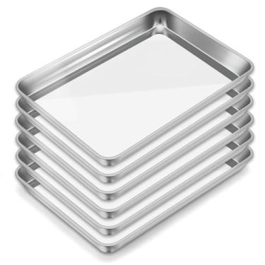 Imagem de Conjunto de 6 assadeiras para biscoitos, pequenas torradeiras, bandejas de aço inoxidável, bandejas retangulares para forno e lava-louças, 21 x 15 x 2 cm