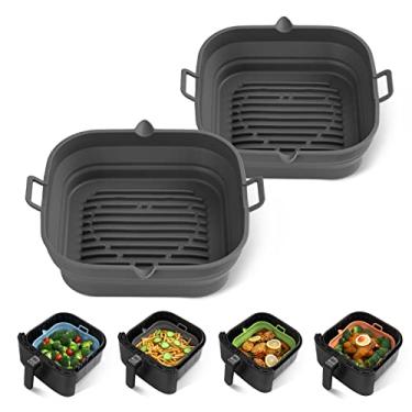 Imagem de [Pacote com 2] Forros quadrados de silicone para fritadeira a ar – Cesta reutilizável – Fritadeiras de ar fáceis de limpar para fritadeiras de ar grande de 5,8 a 8 Qt, acessórios para forno, 20 cm