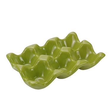 Imagem de Xiaoyztan Suporte de bandeja de ovos de cerâmica Bright Glaze meia dúzia de porcelana para mesa de jantar, cozinha, forno, geladeira, 13,7 x 9 cm, verde