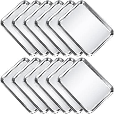 Imagem de Conjunto de assadeiras de assadeira assadeira de cozinha assadeira torradeira bandeja de aço inoxidável panela de churrasco retangular e lavável na lava-louças, 9 x 6,7 x 1 polegadas (12 peças)