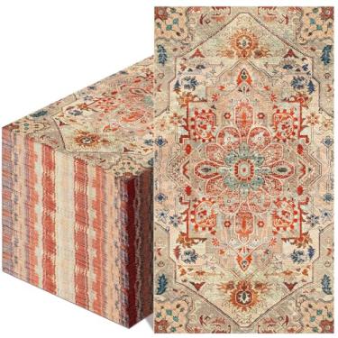 Imagem de Yeaqee 100 pçs guardanapos boho papel toalhas de convidado 2 camadas guardanapos decorativos guardanapos descartáveis toalha de mão descartável para cozinha colheita festa jantar (laranja e azul)