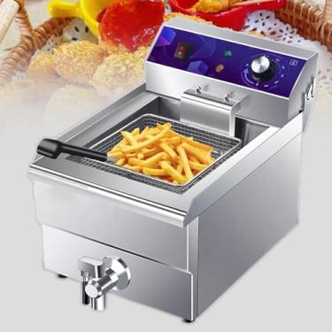 Imagem de Fritadeira comercial de grande capacidade de tanque único, equipamento de fritura francesa de mesa com temperatura e tempo constantes, 34 x 53,8 x 40,6 cm, com cesta de fritura, aço inoxidável, para