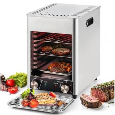 Imagem de Churrasqueira elétrica com temperatura ajustável de 4 velocidades, churrasqueira comercial totalmente automática, churrasqueira removível de várias camadas, temporizador de 1 a 10 minutos, com bandeja