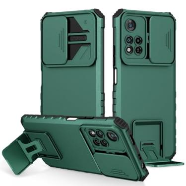 Imagem de Vokuha Capa para Redmi 10, Capa para Redmi 10 Prime/Redmi 10 2022 com suporte para lente de câmera deslizante de grau militar, capa protetora à prova de choque para Xiaomi Redmi 10 verde escuro