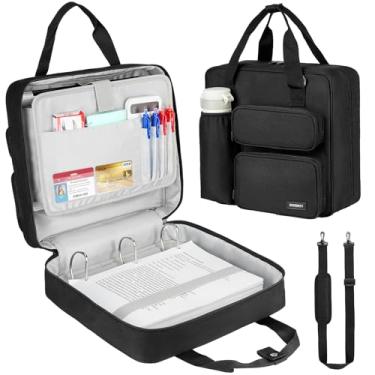 Imagem de Fichário com zíper com 3 anéis, capacidade para 700 folhas, fichário de 7 polegadas com alça de ombro para laptop de 13 polegadas para escola e escritório, preto