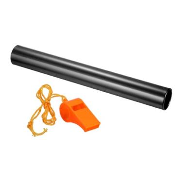 Imagem de PATIKIL Bastão de pista de relé, bastão de corrida de campo de tubo de alumínio com apito resistente à corrosão para atletismo ao ar livre, ferramenta de prática de jogo, preto