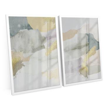 Imagem de Quadro Moderno Folhas Em Dourado Branco Abstrato Para Sala 90x60 Cm C/