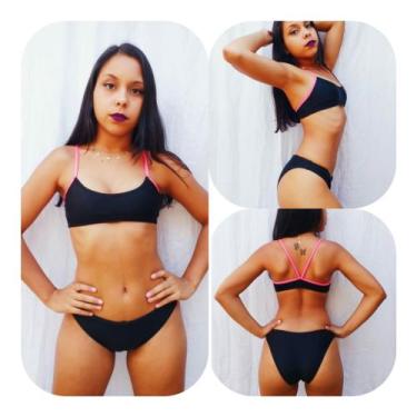Imagem de Sunkini Preto com det. Rosa ou Verde para natação ou hidroginástica Hi