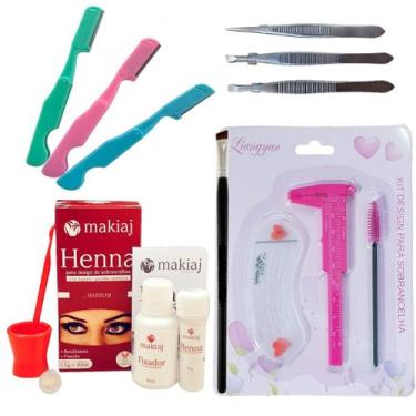 Imagem de Kit Designer Sobrancelha Henna Makiaj Pincel Navalha Pinça, Marrom
