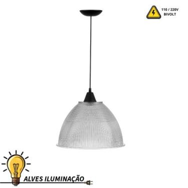Imagem de Luminária Pendente Lustre Cúpula Prismatica Para Galpão de 12" Polegad