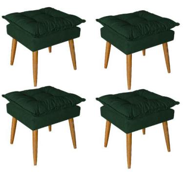 Imagem de Kit 04 Puff Puf Banqueta Opala Para Quarto Sala Recepção Suede Verde -